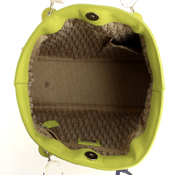 Sac cabas Dior en osier beige et cuir vert-anis - Detail D2