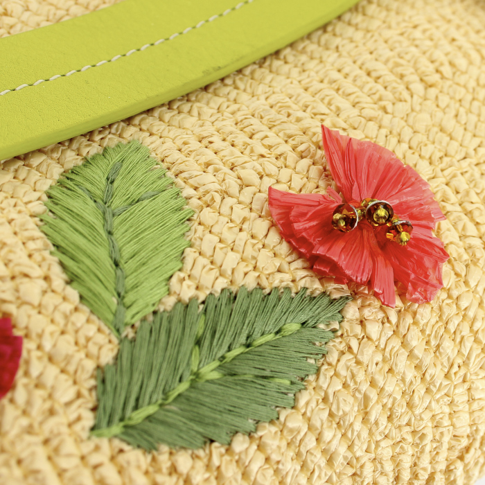 Dior shopping bag in beige wicker and anise green leather - Detail D4