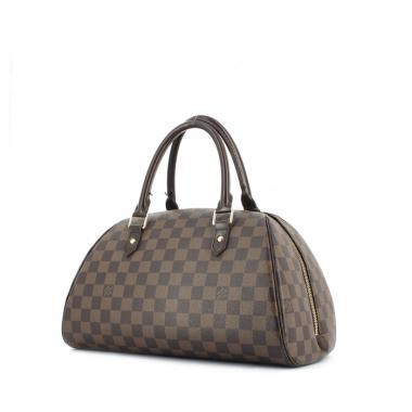 Borsa Louis Vuitton Ribera modello medio in tela cerata con motivo a scacchi ebano e pelle marrone
