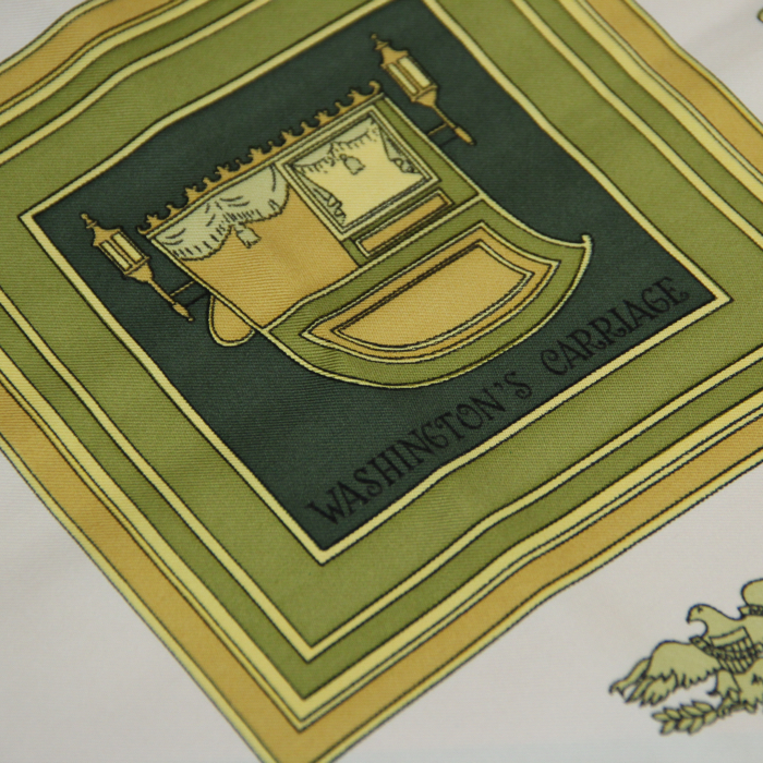 Hermes Carre Hermes Washington's carriage in green and beige twill silk - Detail D1