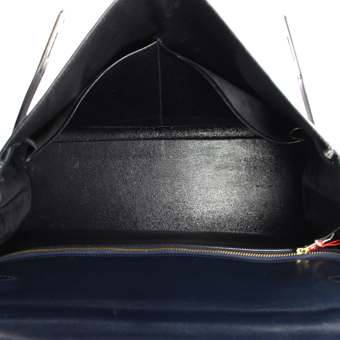 Hermes Kelly 35 cm handbag in dark blue box leather - Detail D2