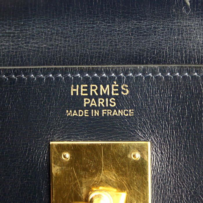Sac à main Hermes Kelly 35 cm en cuir box marine - Detail D3