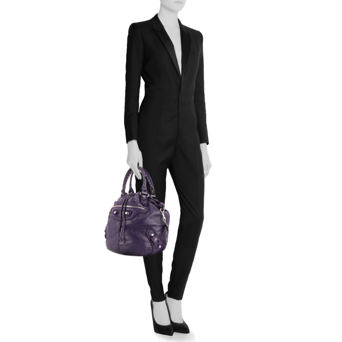 Sac de format bourse Balenciaga en cuir violet - Detail D1