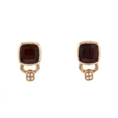 Paire de clips d'oreilles Poiray Indrani en or rose,  diamants et oeil de tigre