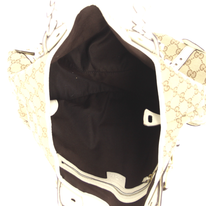 Gucci handbag in monogram canvas and beige leather - Detail D2