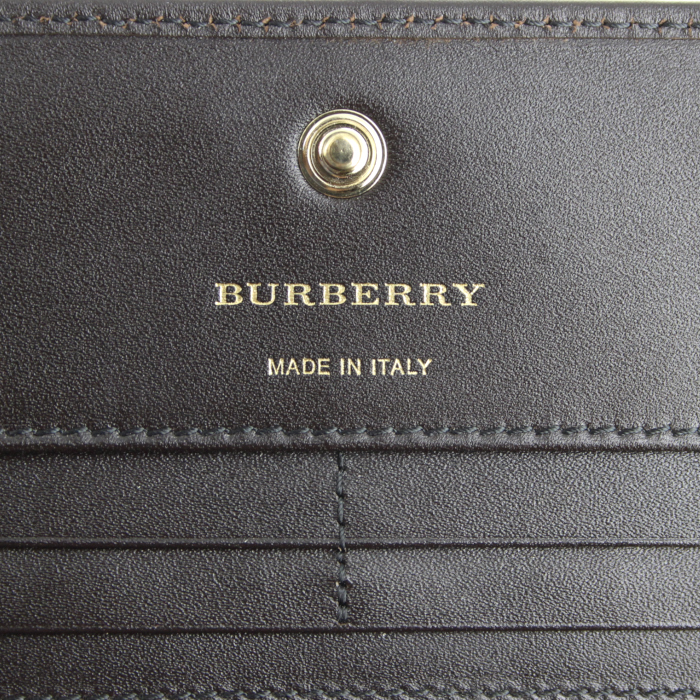 Billetera Burberry en lona Haymarket beige y cuero marrón - Detail D4