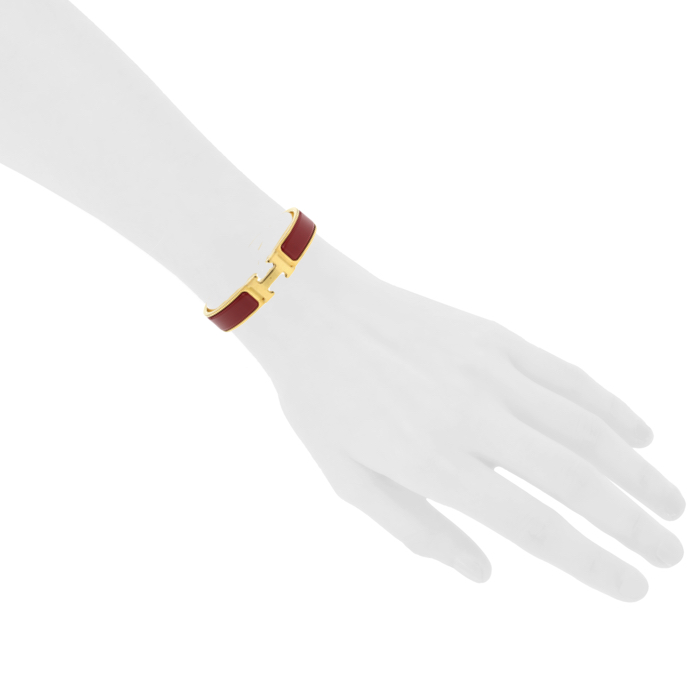 Bracciale rigido apribile Hermes Clic Clac in oro placcato e smalto rosso - Detail D1