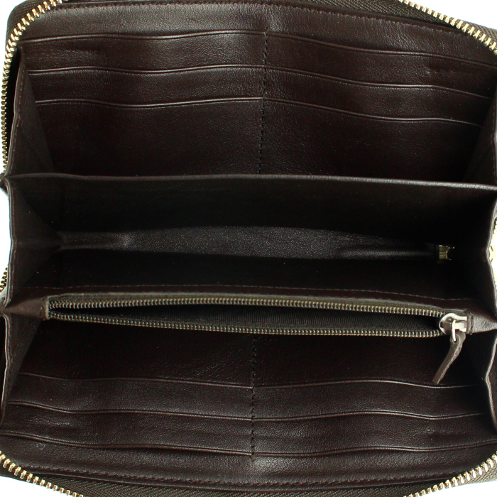 Gucci wallet in beige monogram canvas and brown leather - Detail D2
