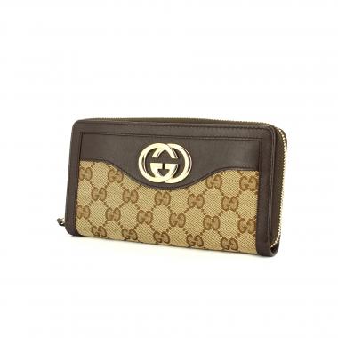 Gucci wallet in beige monogram canvas and brown leather