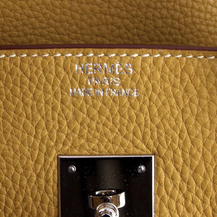 Sac à main Hermes Birkin 35 cm en cuir togo jaune - Detail D3
