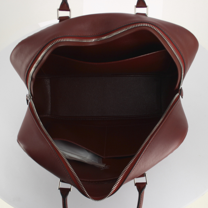 Bolso de mano Hermes en cuero color burdeos - Detail D2