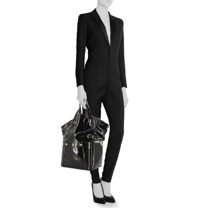 Borsa Saint Laurent Downtown modello grande in pelle verniciata nera - Detail D1