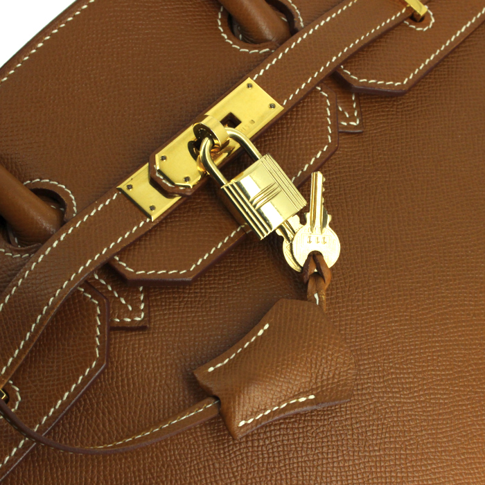Bolso de mano Hermes Birkin 35 cm en cuero Courchevel color oro - Detail D3