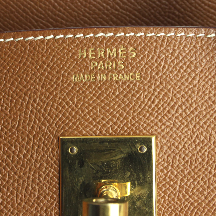 Sac à main Hermes Birkin 35 cm en cuir Courchevel gold - Detail D4