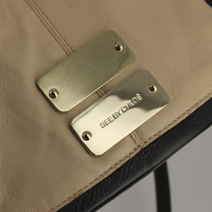 Sac à main Chloé en cuir tricolore noir beige et rose-poudre - Detail D5