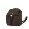 Prada backpack in canvas and brown leather - 00pp thumbnail