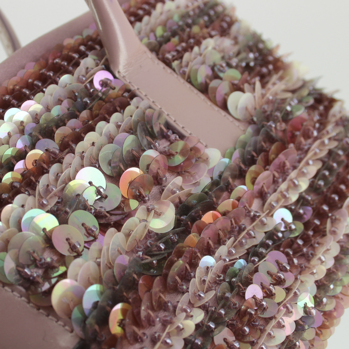 Bolso de mano Prada modelo pequeño en lona y piedras de fantasía rosas - Detail D4