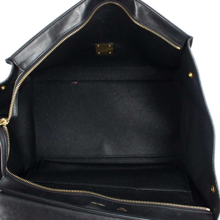 Bolso de mano Celine Trapeze modelo grande en cuero negro y ante negro - Detail D2