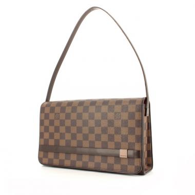 Sac à main Louis Vuitton en toile damier enduite ébène et cuir marron