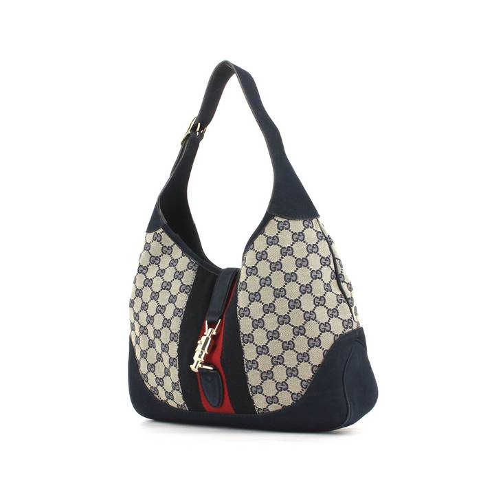 Gucci Vintage Black Monogram Canvas Shoulder Bag with Stripes