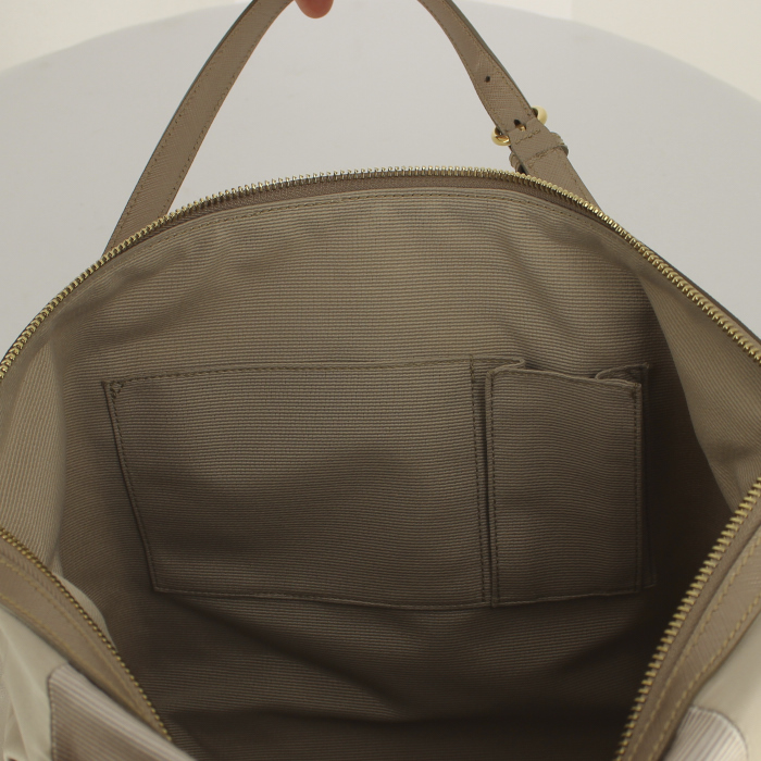 Shopping bag Salvatore Ferragamo in tela e pelle beige - Detail D3