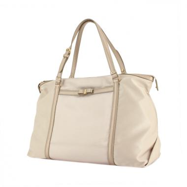 Salvatore Ferragamo shopping bag in canvas and beige leather