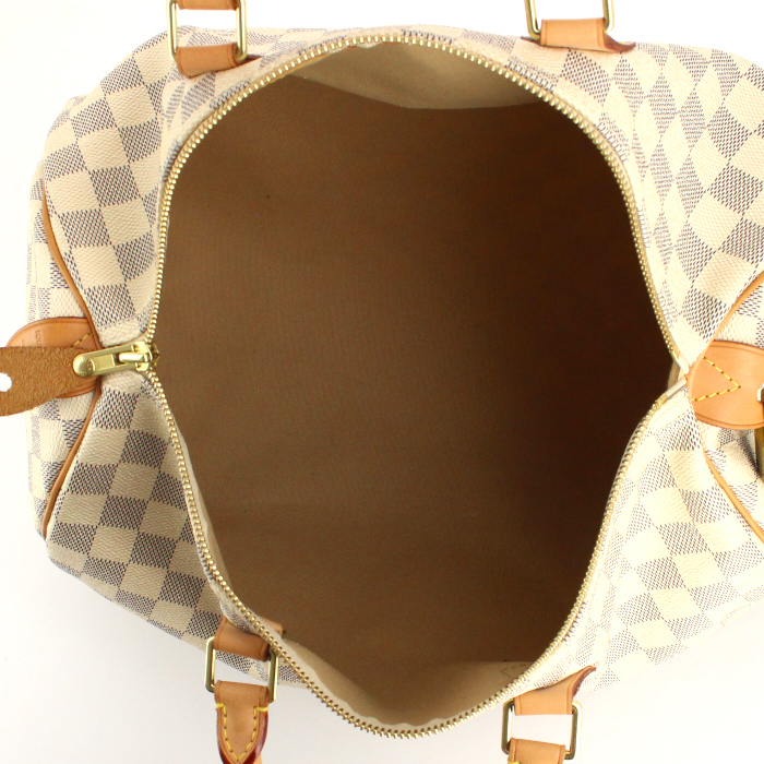 Borsa Louis Vuitton Speedy 35 in tela cerata con motivo a scacchi e pelle naturale - Detail D2