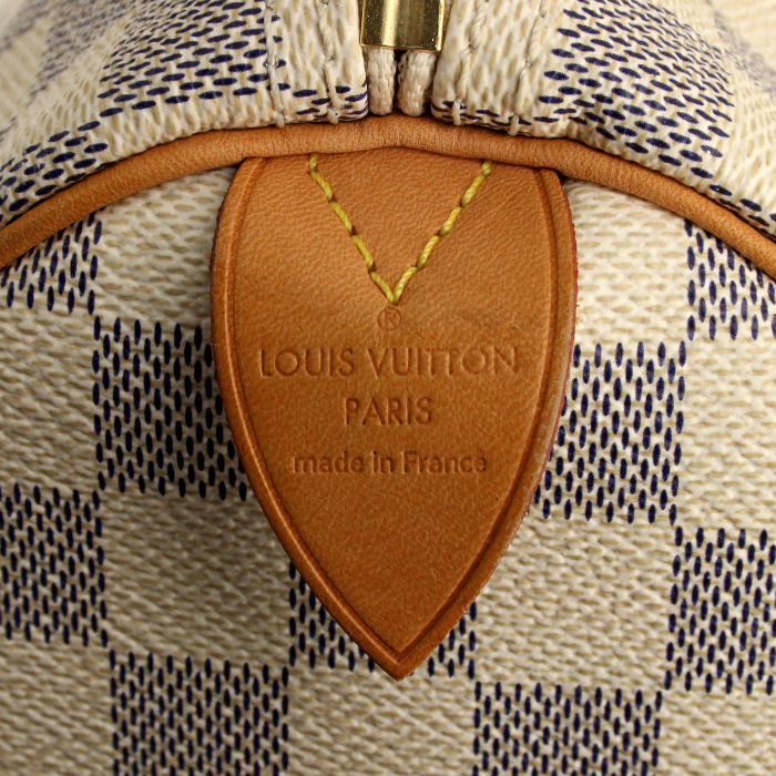 Borsa Louis Vuitton Speedy 35 in tela cerata con motivo a scacchi e pelle naturale - Detail D3