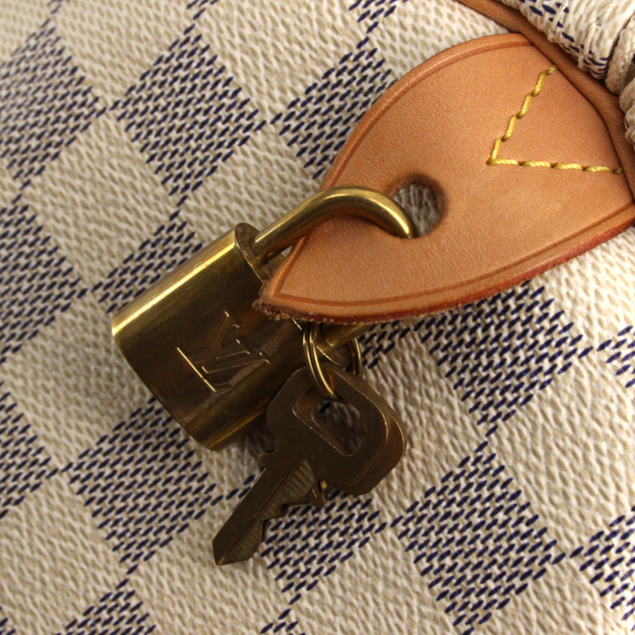 Louis Vuitton Speedy 35 handbag in azur damier canvas and natural leather - Detail D4