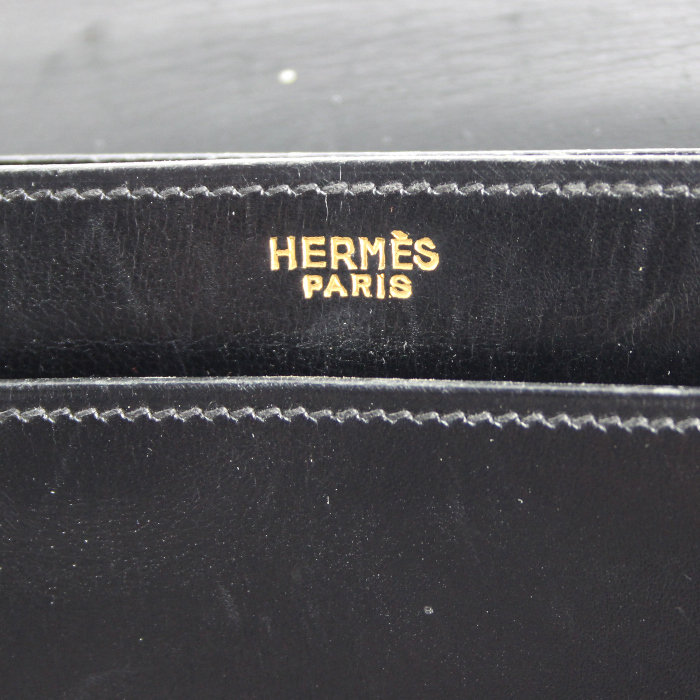 Bolso de mano Hermes en cuero box negro - Detail D3