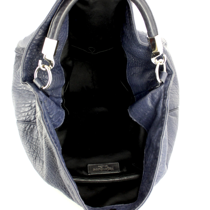 Bolso de mano Saint Laurent Roady en cuero granulado azul - Detail D2