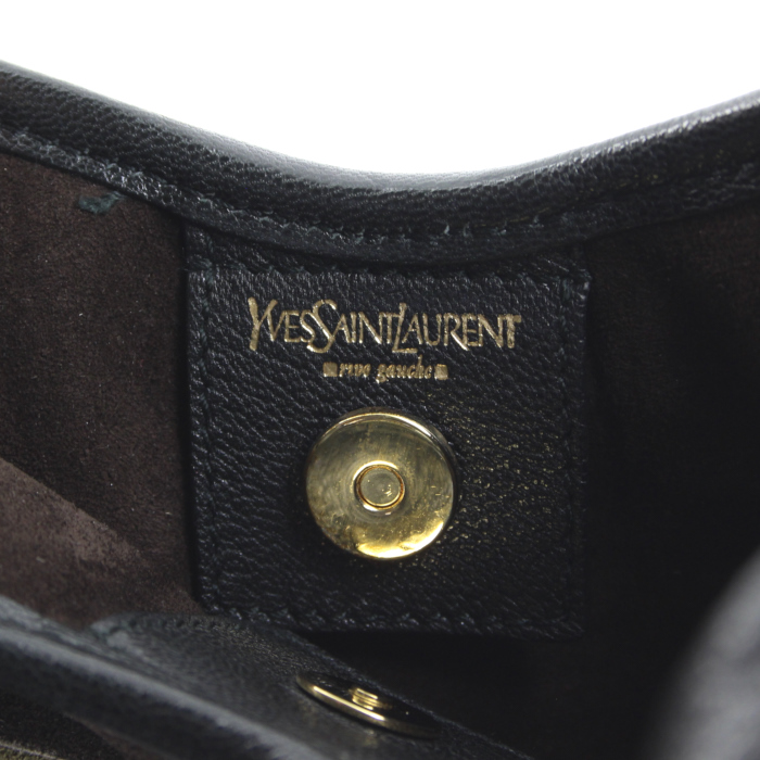Sac à main Yves Saint Laurent Saint-Tropez en cuir noir marron et vert-kaki et daim - Detail D3