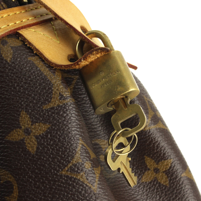 Bolso de mano Louis Vuitton en lona Monogram y cuero natural - Detail D4