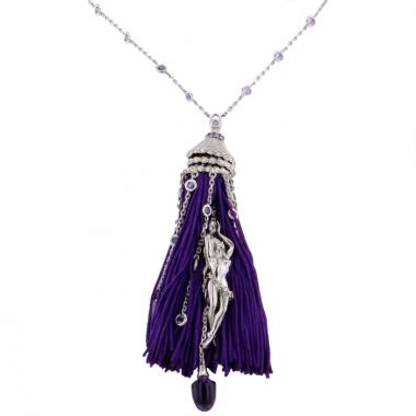 Sautoir Boucheron Exquises confidences en or blanc,  saphirs violets et améthyste et en diamants
