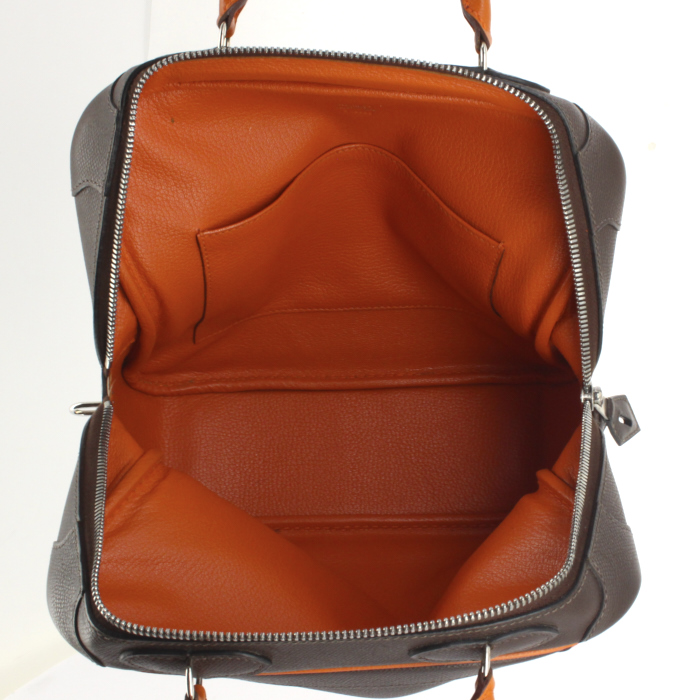 Sac à main Hermes Omnibus en cuir marron et orange - Detail D2