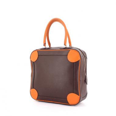 Bolso de mano Hermes Omnibus en cuero marrón y naranja