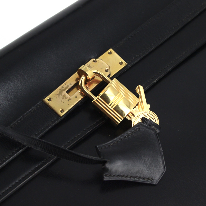 Sac à main Hermes Kelly 35 cm en cuir box noir - Detail D3