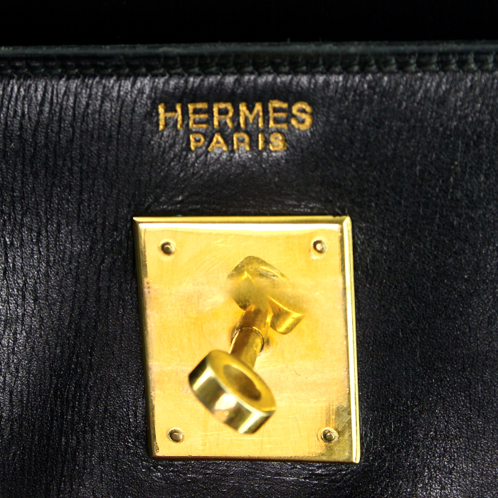 Bolso de mano Hermes Kelly 35 cm en cuero box negro - Detail D4