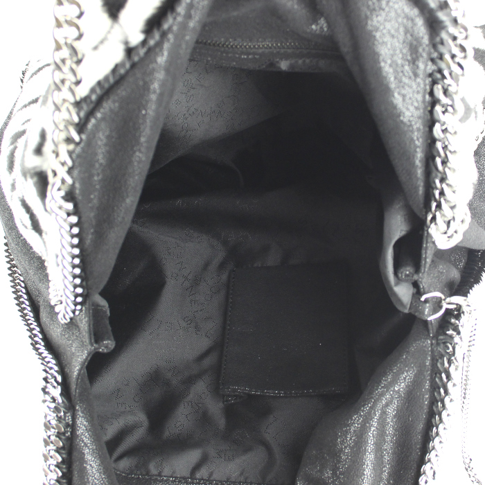 Stella McCartney large model handbag in black and white synthetic furr and black satiny canvas - Detail D2