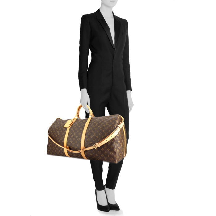 Borsa da viaggio Louis Vuitton Keepall 60 cm in tela monogram e pelle naturale - Detail D1