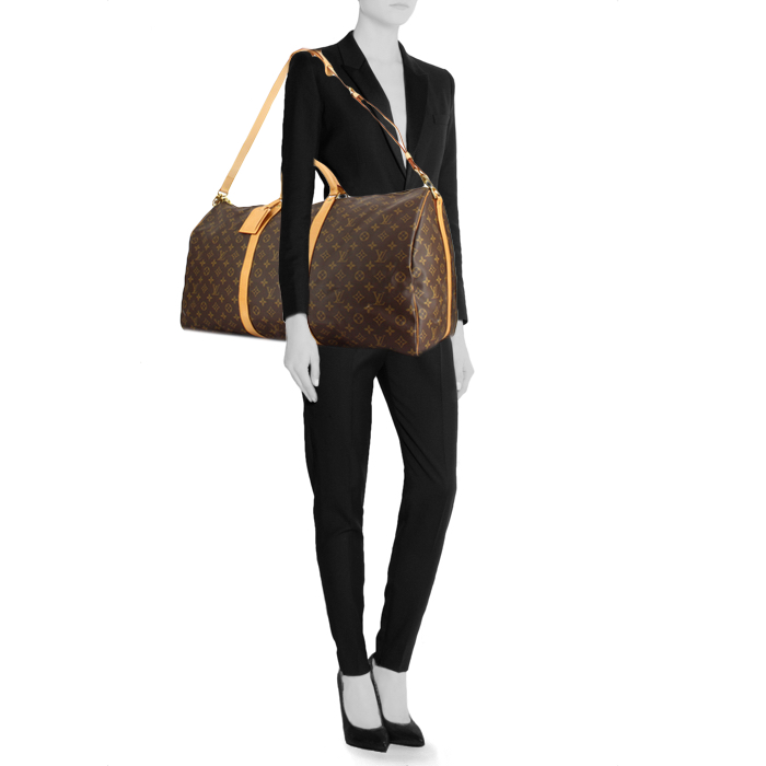 Louis Vuitton Keepall 60 cm travel bag in monogram canvas and natural leather - Detail D2