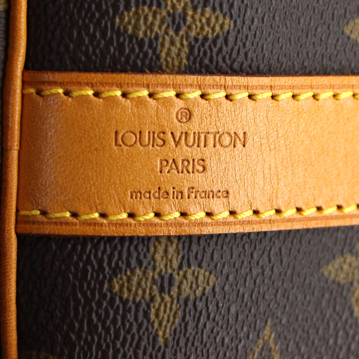 Bolsa de viaje Louis Vuitton Keepall 60 cm en lona Monogram y cuero natural - Detail D5
