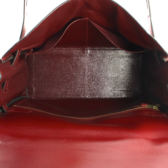 Bolso de mano Hermes Monaco en cuero box color burdeos - Detail D3