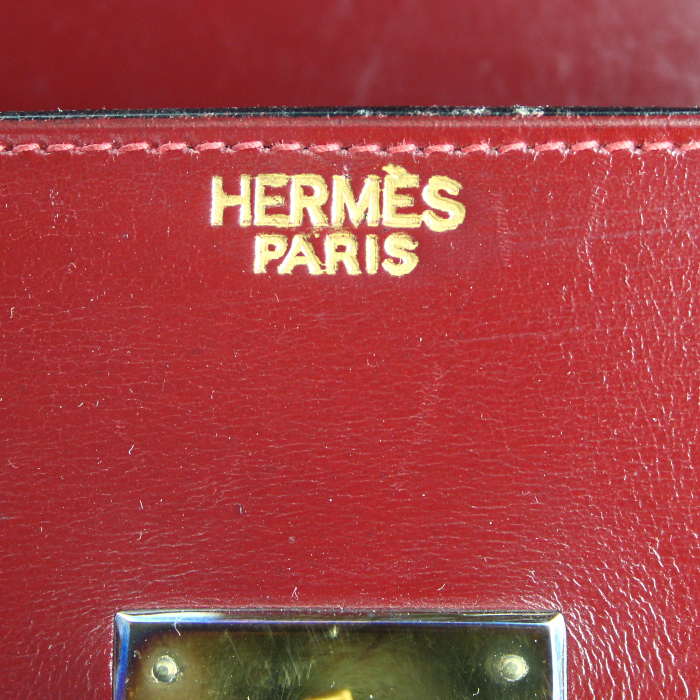 Hermes Monaco handbag in burgundy box leather - Detail D4