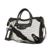 Balenciaga Classic City handbag in black leather and white braided canvas - 00pp thumbnail