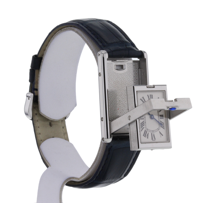 Montre Cartier Tank Basculante en acier Ref : 2405 Vers 2000 - Detail D2