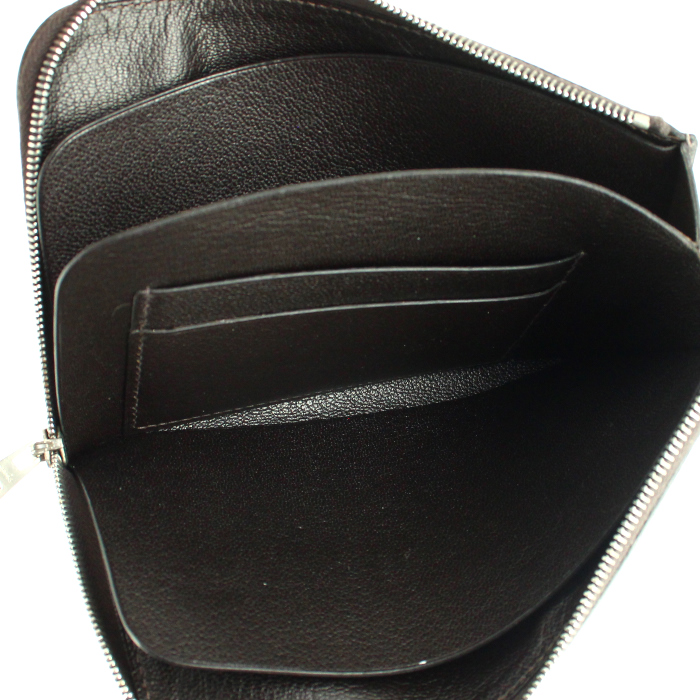 Cartera para tarjetas Hermes en cuero marrón oscuro - Detail D4