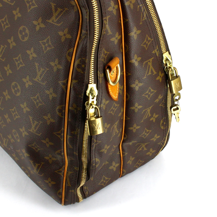 Sac de voyage Louis Vuitton Alize en toile monogram enduite et cuir naturel - Detail D5