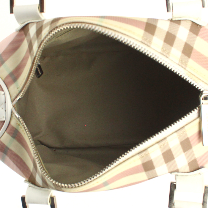 Sac à main Burberry en toile enduite Haymarket rose et cuir blanc - Detail D2