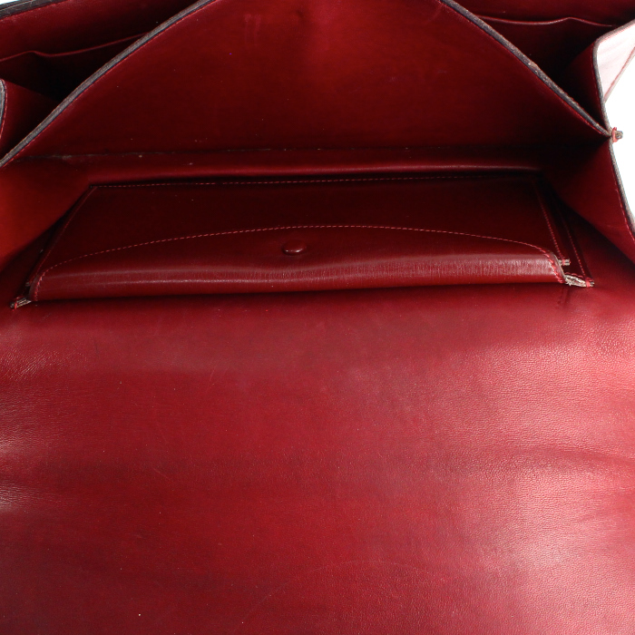 Bolso de mano Hermes Ring en cuero color burdeos - Detail D3